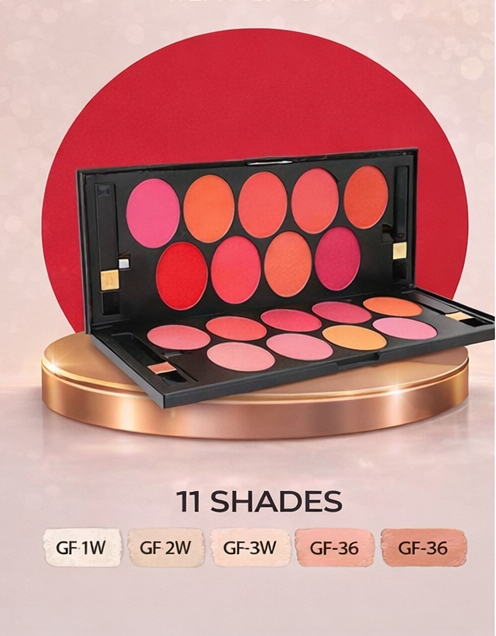 Glamorous 11 Shades Matte Blush On Palette – Professional Multi-Color Blusher Kit